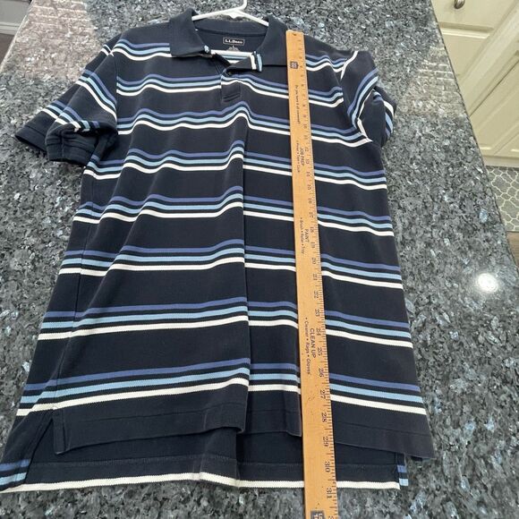 L.L.Bean Men’s Striped Polo Shirt Size Large 100% Cotton Navy Blue - Picture 4 of 6